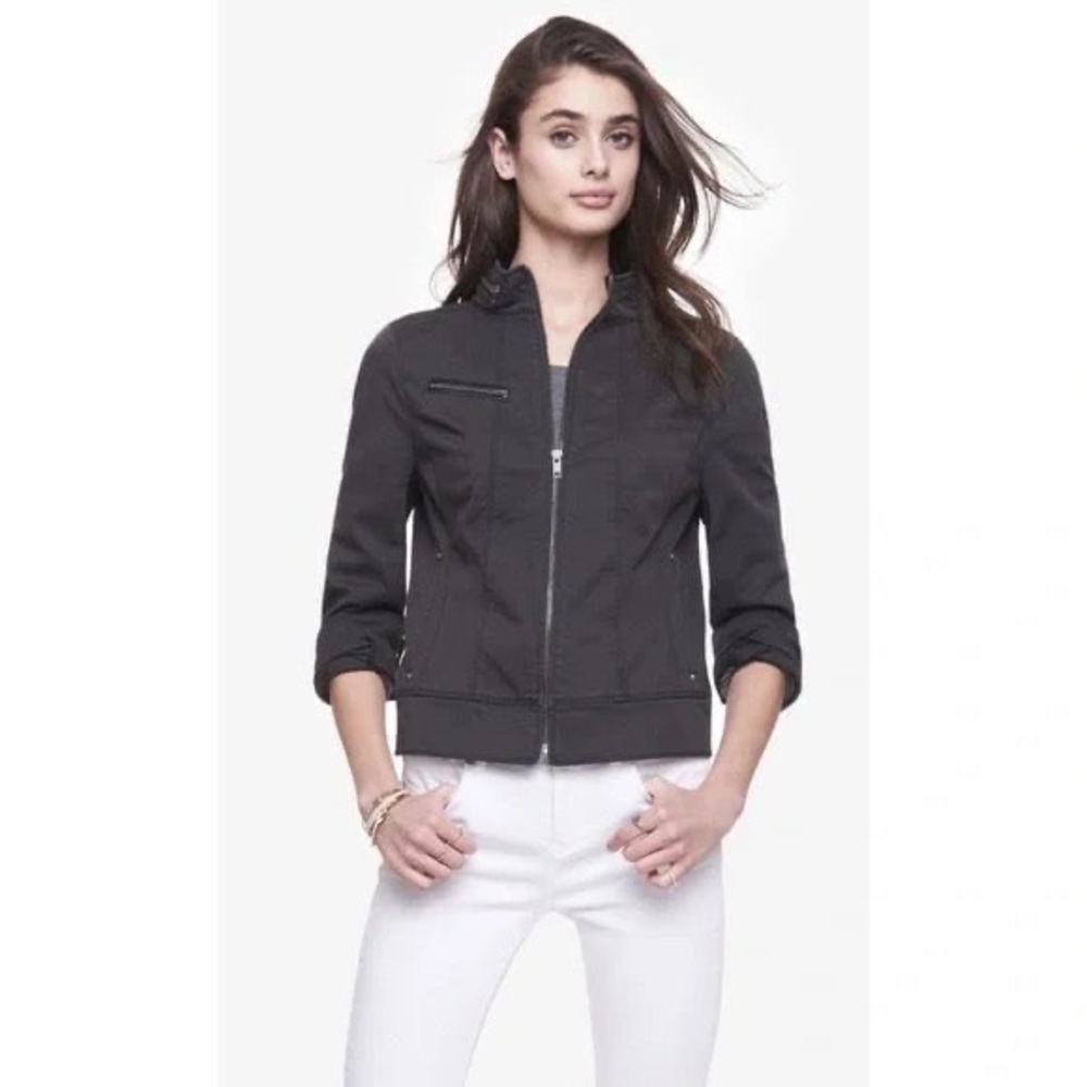 Express Black Bomber Jacket with Stand-up Collar